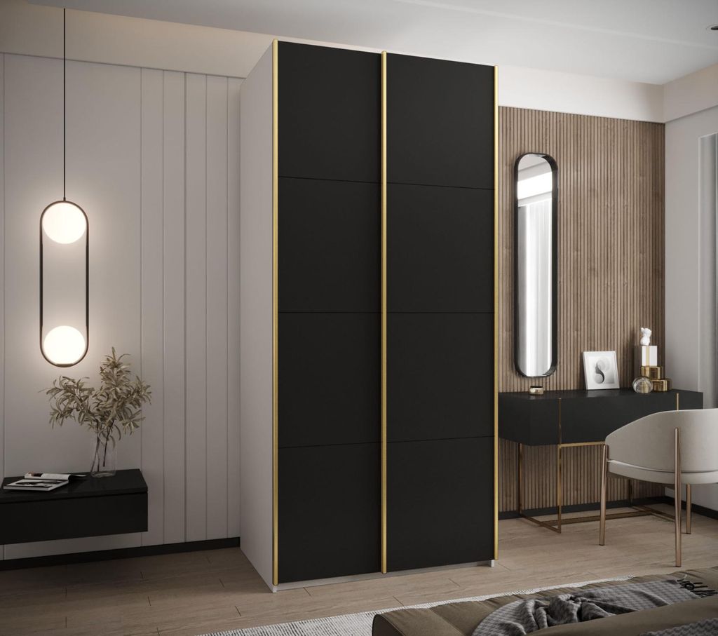 Zweitüriger Kleiderschrank SAMARA 1 – 120 cm, weiß/schwarz/gold