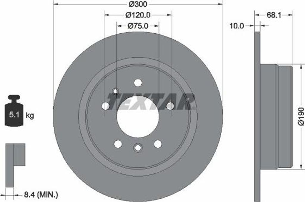 2x TEXTAR Bremsscheibe 92042600 für BMW 7 (E32) 68 1mm 5 1kg 300mm