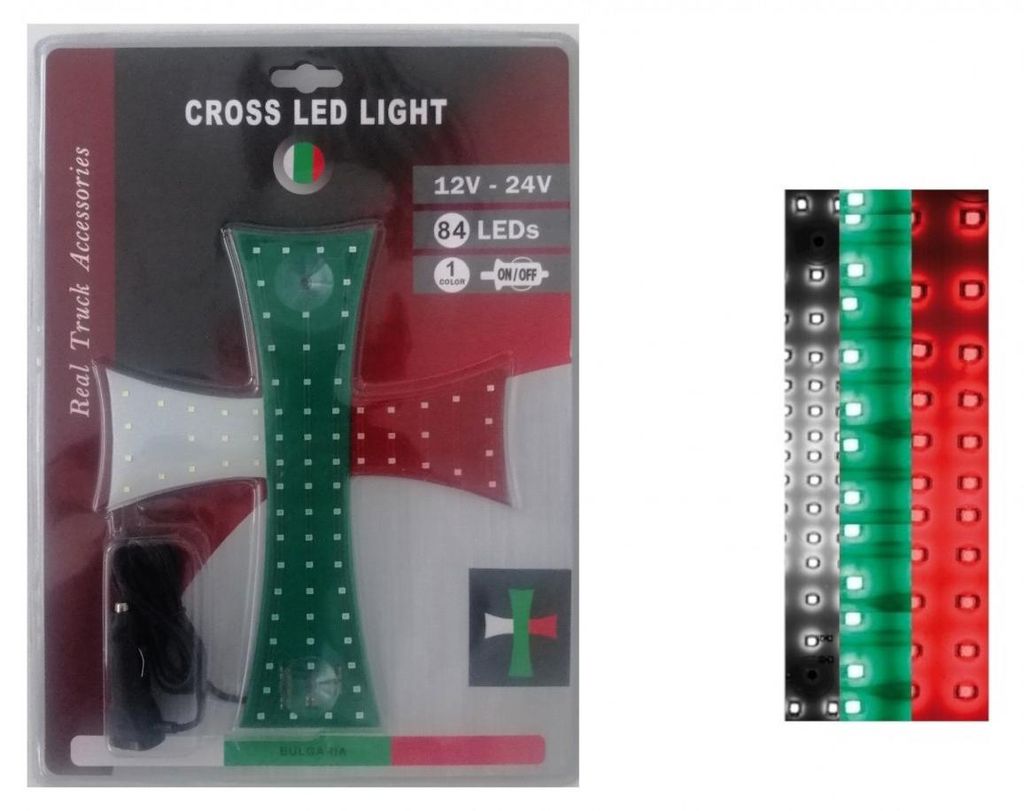 LED-Leuchtkreuz weiß-grün-rot BG Bulgarien Flagge 84 LEDs Produktbild 