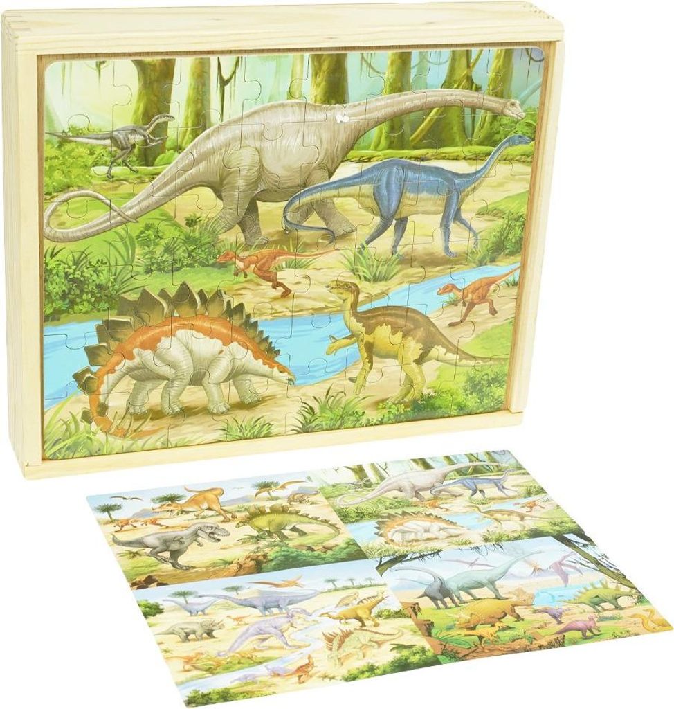 Holzpuzzle Dinosaurier buntes 4-in-1 Puzzle