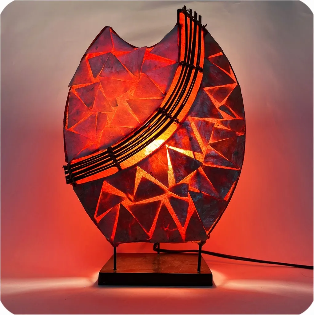 Lampe d'ambiance asiatique en nacre rouge 36cm - Décoration zen Bali