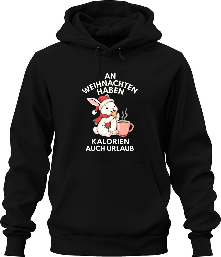 Weihnachten Kalorien haben Urlaub Hase Kekse Kaffee lustig süß Uni Hoodie Kapuzenpullover, Schwarz, L