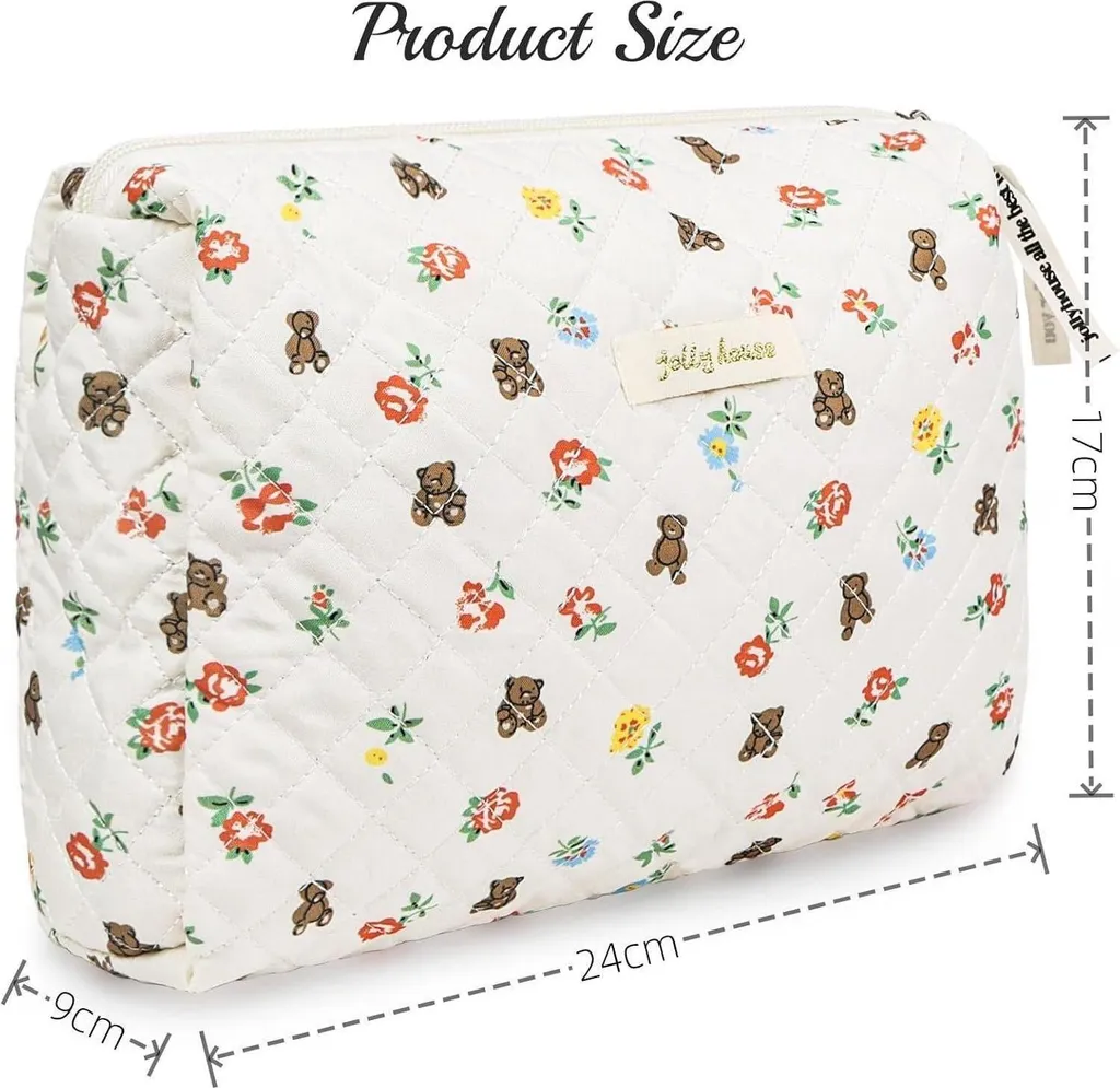 Trousse de maquillage matelassée en coton fleuri, grand format voyage