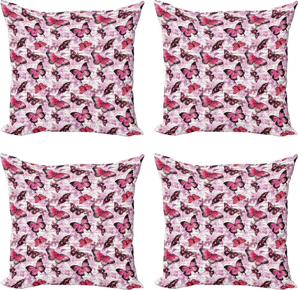 ABAKUHAUS Retro Kissenbezug Set (4 Stück), Pinsel Schmetterling, Moderner Doppelseitiger Digitaldruck, 50 cm x 50 cm, Schwarz Lila Rosa