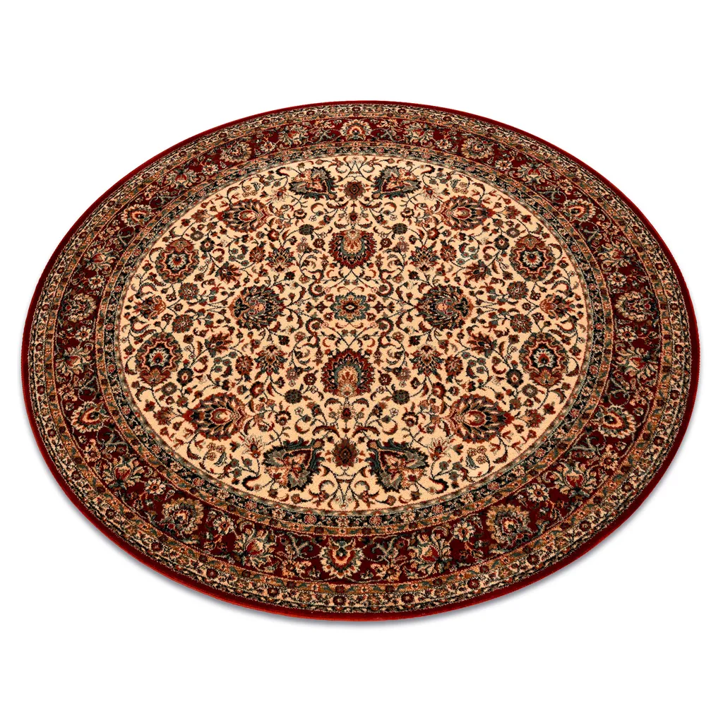 Tapis Rond 160cm pour Salon KASHQAI 4362 - Beige bordeaux ornemental