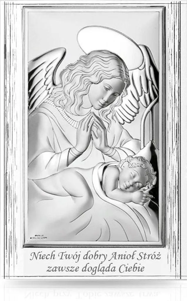 Protégez votre foyer avec l'ange gardien argenté moderne 9x13,5 cm