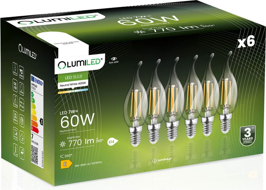 6x Żarówka LED E14 Świeczka BA35 7W = 60W 806lm 4000K Zdjęcie produktu 