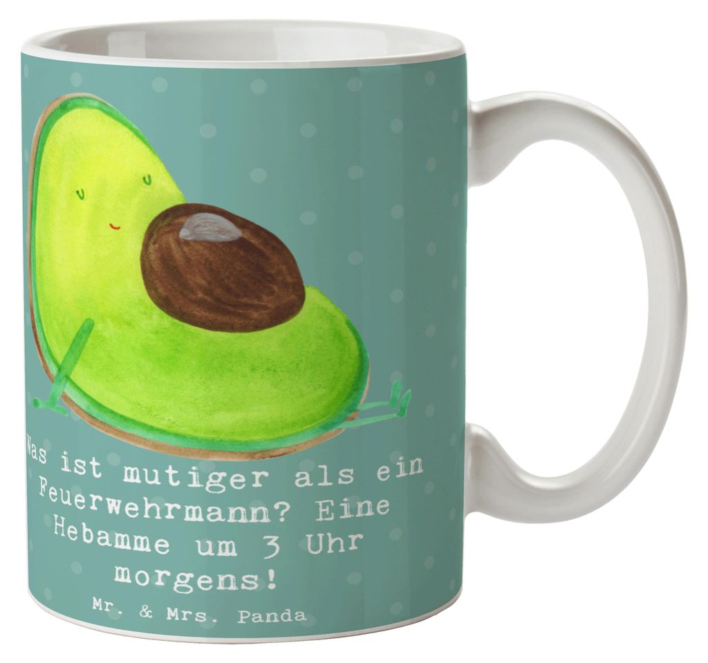 Mr. & Mrs. Panda Kaffeebecher Mutige Hebamme - Meeresbrise - Geschenk, Fachkraft, kaffeetasse bedruckt, Beruf, Berufe, Geburtshilfe, Berufsalltag, ...