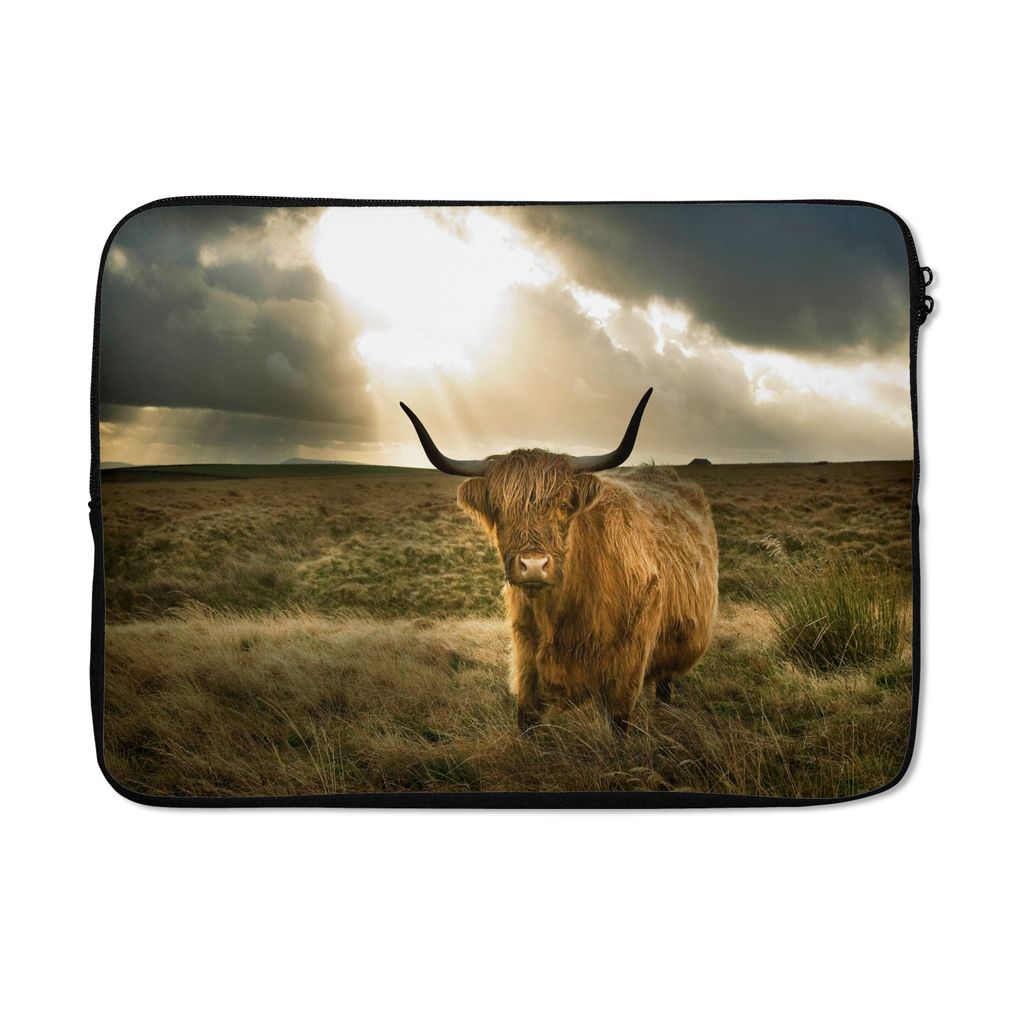 MuchoWow Laptop Hülle 14 ZollSchottischer Hochländer - Sonne - Tiere Laptoptasche - Laptoptasche - Stoßsicher - Schutzhaube