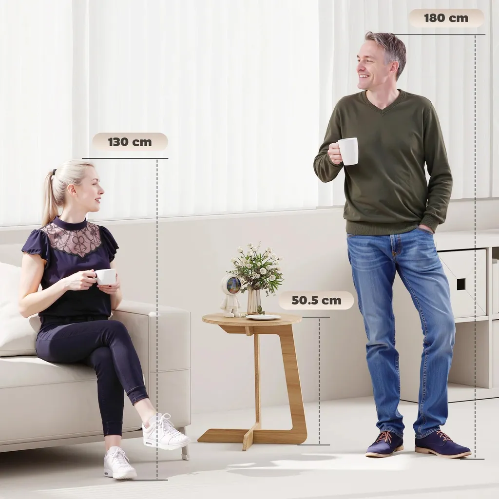 Petite table d'appoint en C pour salon - Table basse bois gain de place