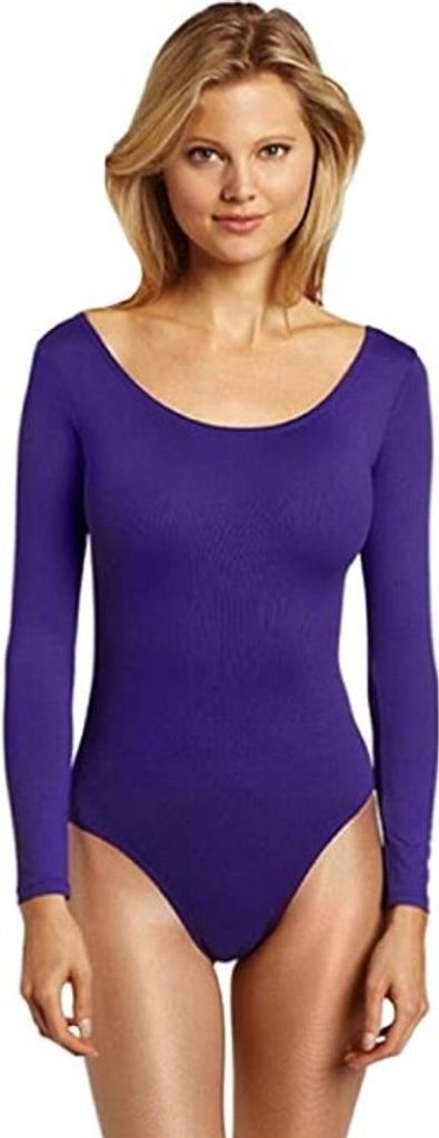 Damen Ballettanzug Langarm Bodys Gymnastikanzug Ballett Trikot Einteiler Body Rundhals Langarm T-Shirt Bodysuit