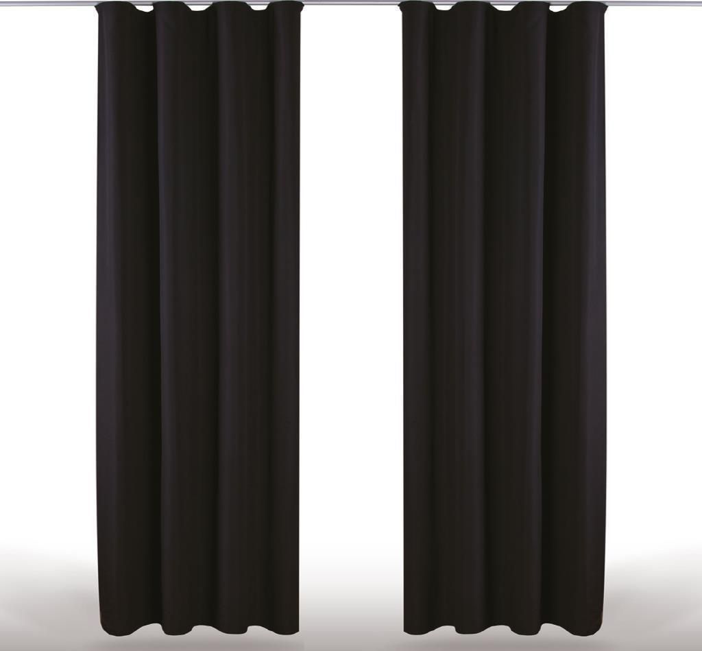 2x Gardinen Microfaser mit Kräuselband (Schwarz), Größe: 140x175cm