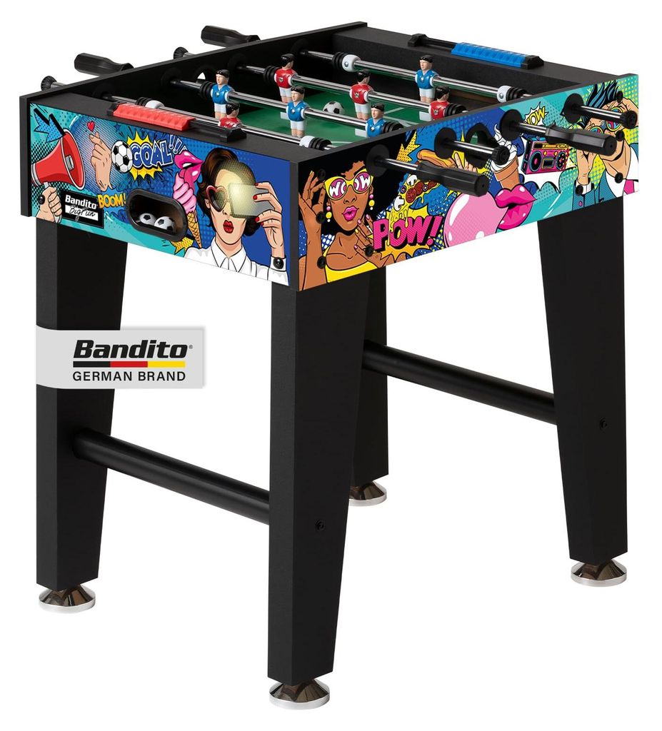 Bandito Kickertisch BigFun, kompakter 2-Mann Tischkicker, 16mm Spielstangen, äußerst stabiler Tischfußball, 76 x 62 cm, Höhe 84 cm, 21 kg, Comic