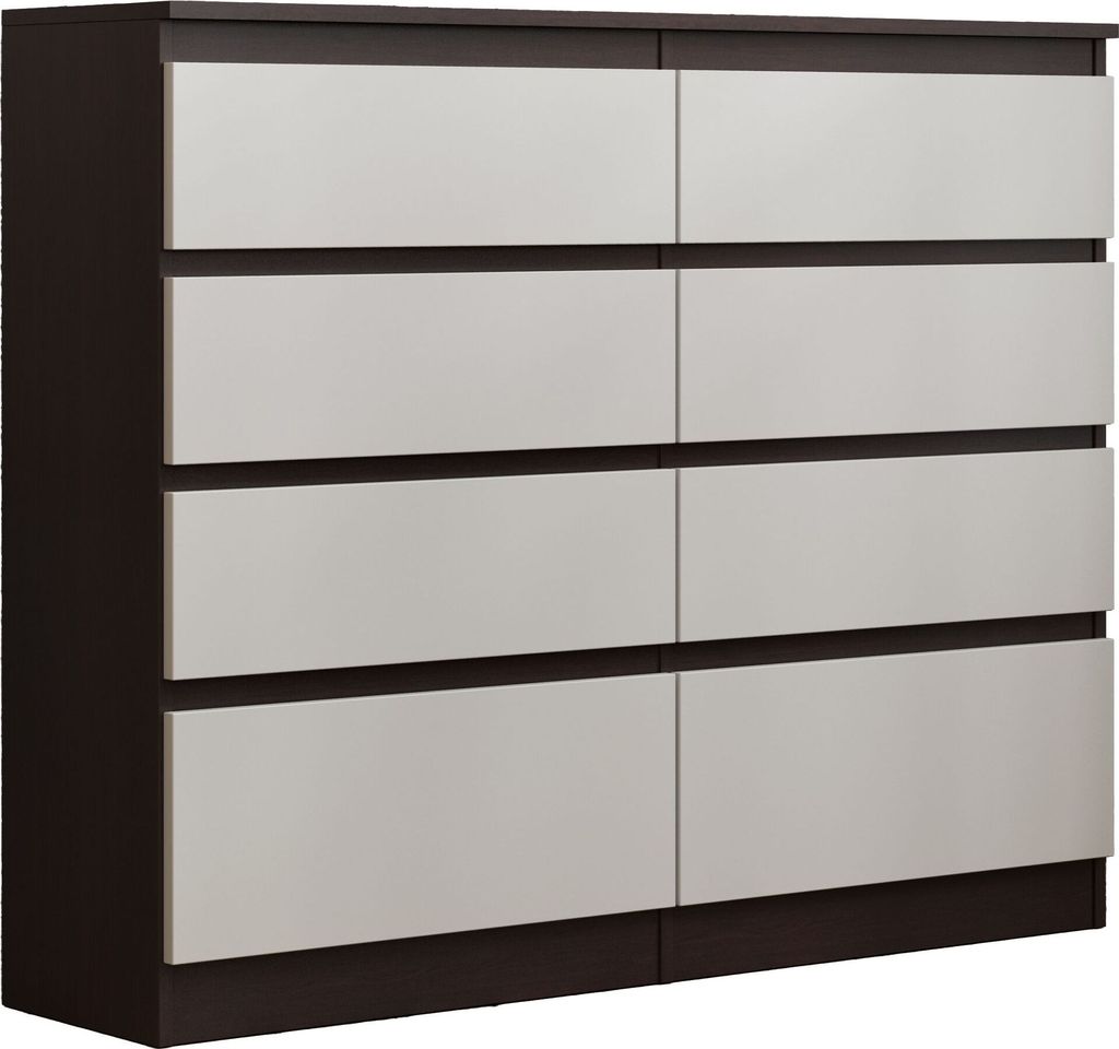 Masseno Kommode ADRIANO 120 cm Sideboard mit 8 Schubladen für Wohnzimmer Schlafzimmer Modern 120x33x100 cm Wengefarben / Weiß