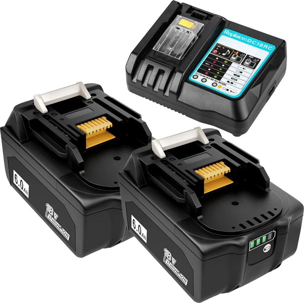 Batterie 18V 6000mAh Haute Capacité avec Chargeur DC18RC pour Makita 2x