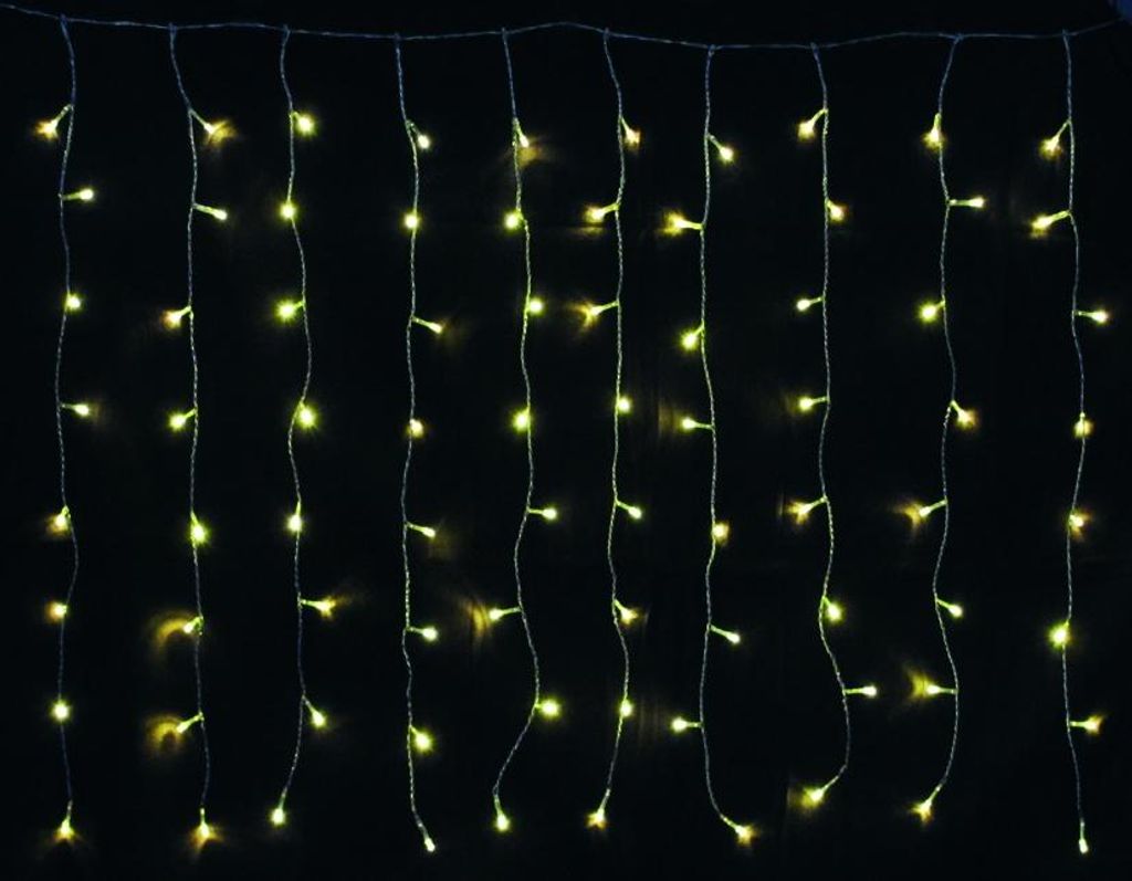 A string of warm white LED lights against a black background.