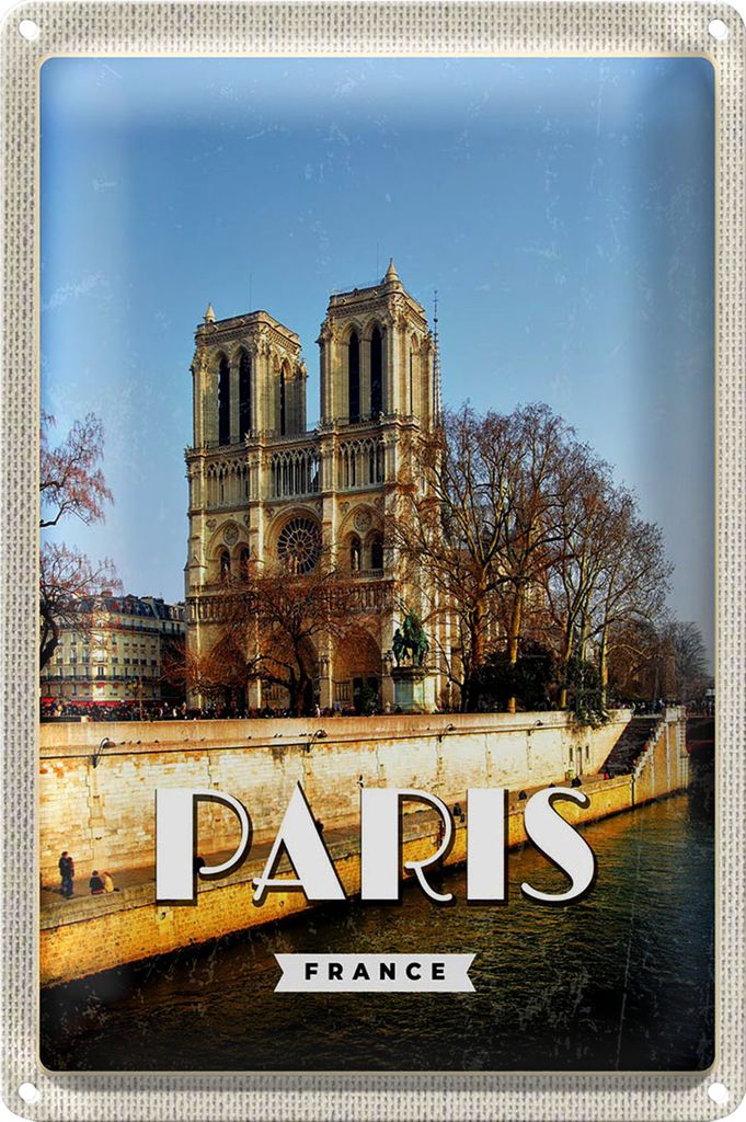 Blechschild Reise 20x30cm Paris Frankreich Notre-Dame Reise