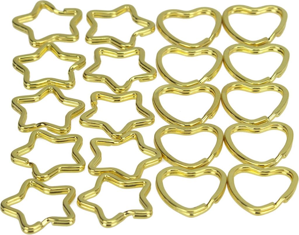 20 Herz Stern Schlüsselringe gold gemischte Formen
