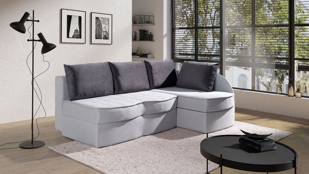 L-förmiges Sofa PROKOP - graue Kissen