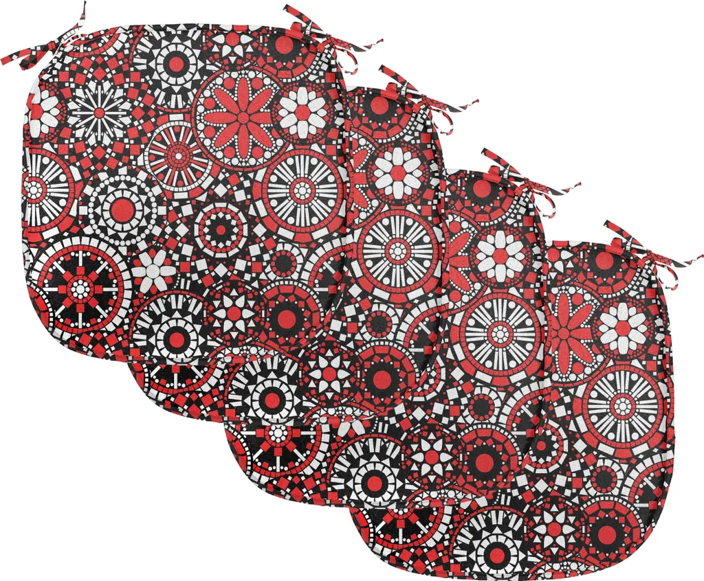 Set 4 Cuscini Sedia 40x40 Mandala Rosso | Qualità Premium Impermeabile