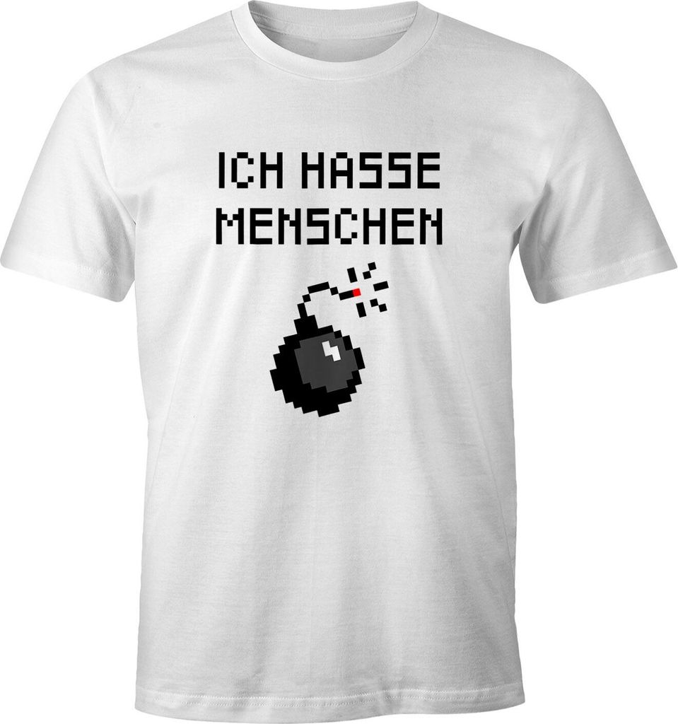 Herren T-Shirt Ich hasse Menschen Bombe Spruch Pixel Fun-Shirt Moonworks weiß S