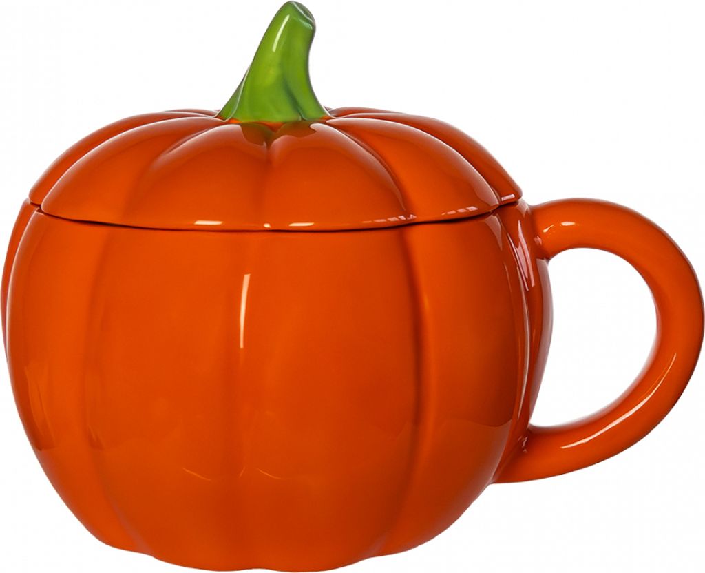 Halloween Kürbis Tasse mit Deckel als Geschenkartikel 500ml Produktbild 