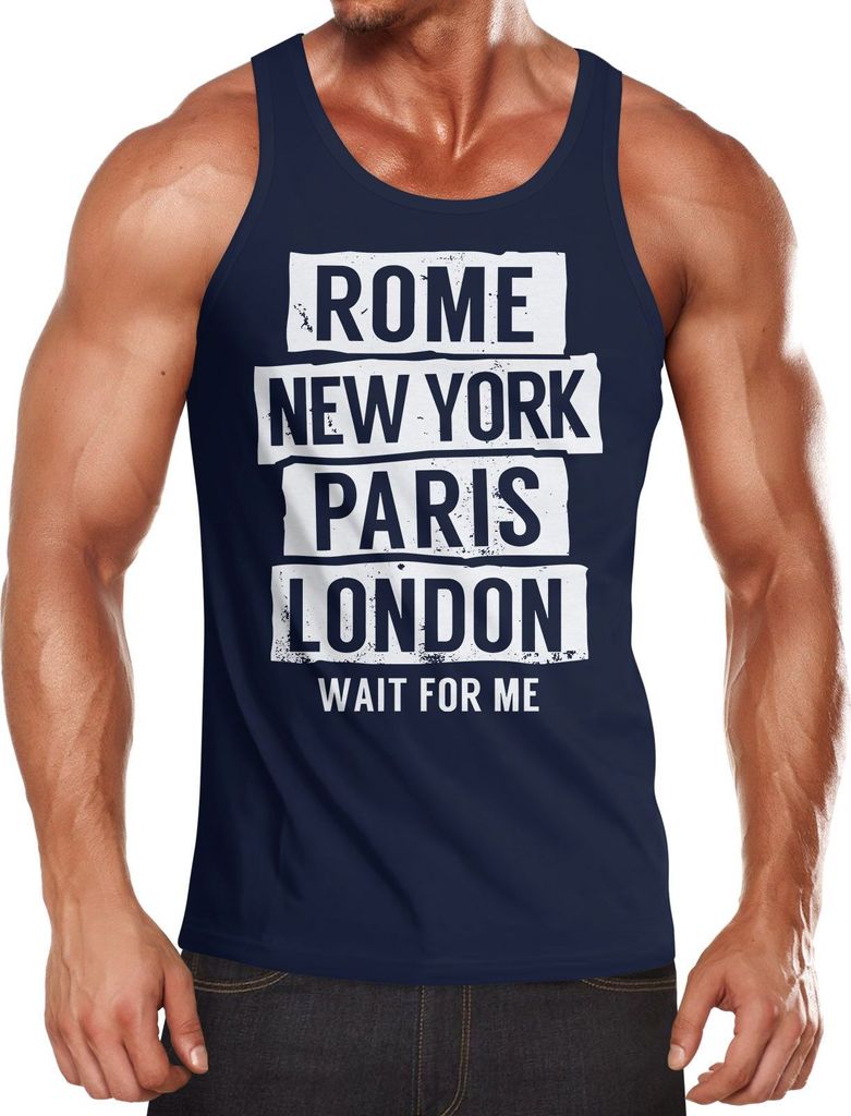 Herren T-Shirt Rome New York Paris London Wait for me Reise Shirt Moonworks navy L