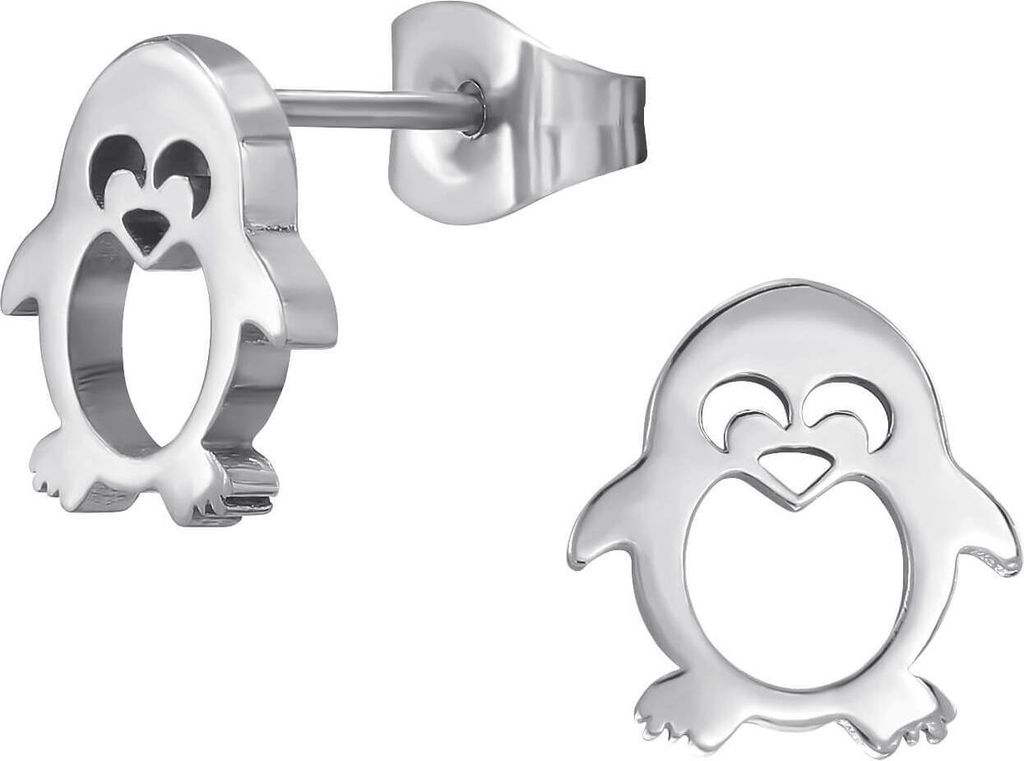Ohrringe Ohrstecker 316L Chirurgenstahl Pinguin in verschiedenen Farben Farbe - Silber