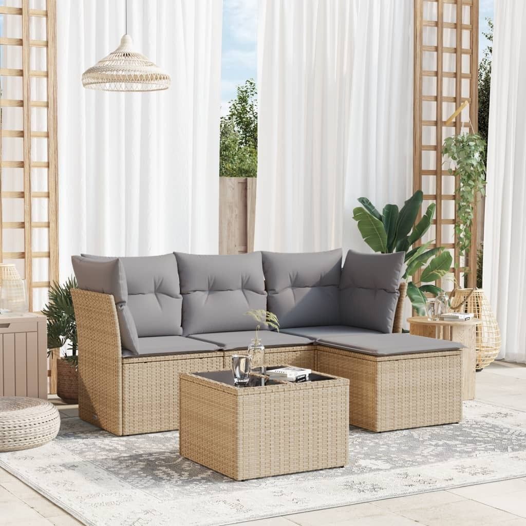 Maison Exclusive - 5-tlg. Garten-Sofagarnitur mit Kissen Beige Poly Rattan