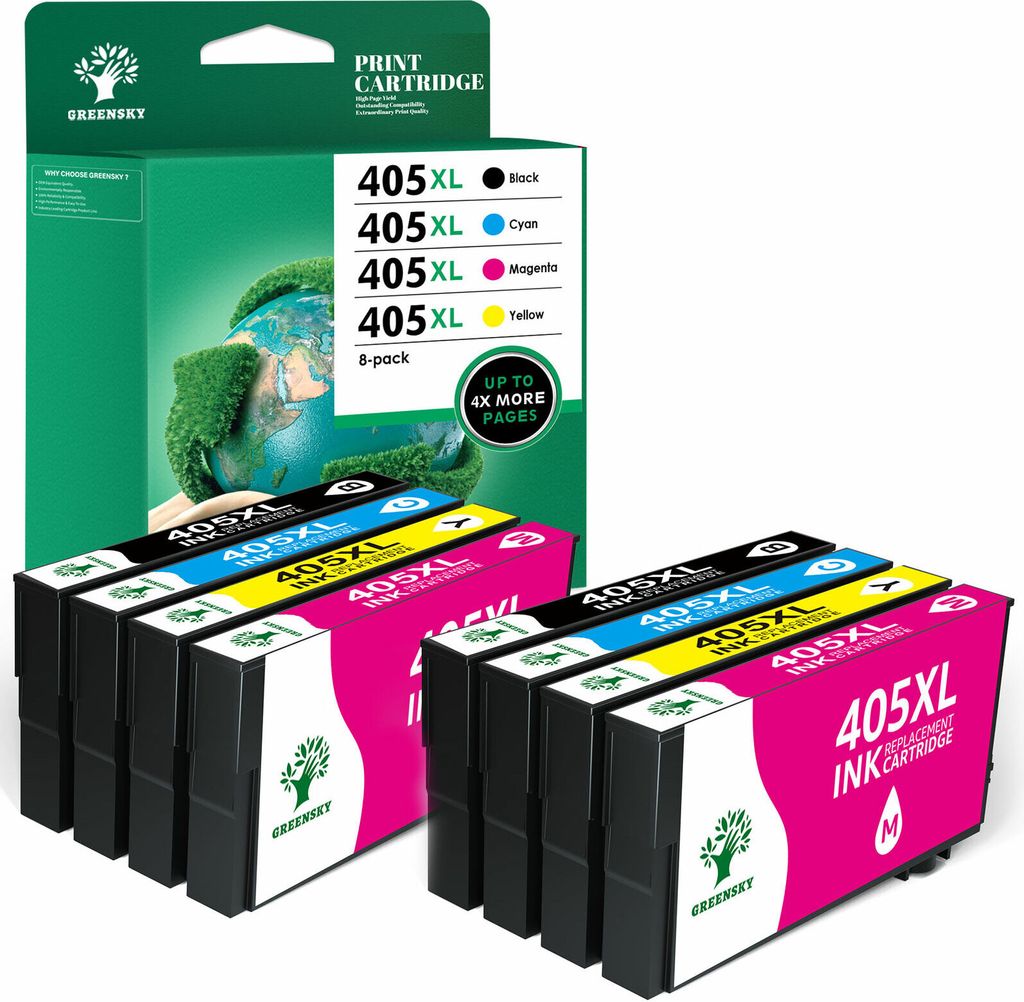 Greensky Patronen Kompatibel mit Epson 405 XL WorkForce Pro WF 3830 4820 4825 4830 7310 7830 7835 7840 Drucker (8 Stück)