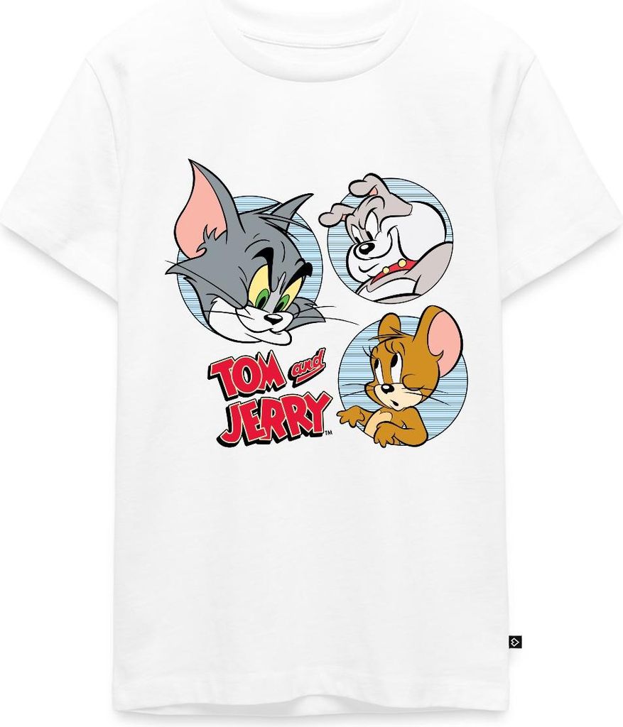 Spreadshirt Tom Und Jerry Spike, Tom und Jerry Kacheln Teenager Premium T-Shirt, 146/152 (10 Jahre), Weiß