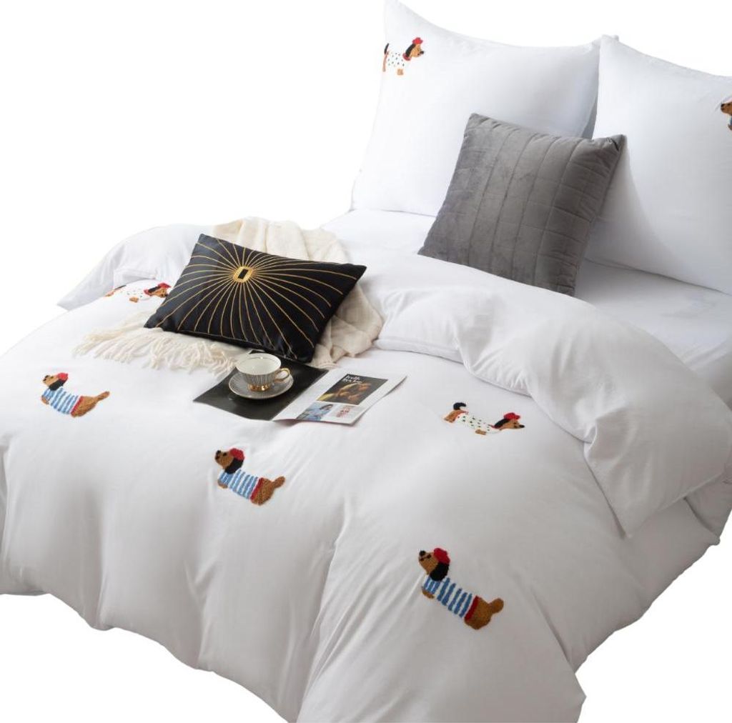 Spod Igły i Nitki Bettwäsche-Set 140x200 cm „Cuty“ – Mikrofaser, Dackel-Motiv, 90 g/m²