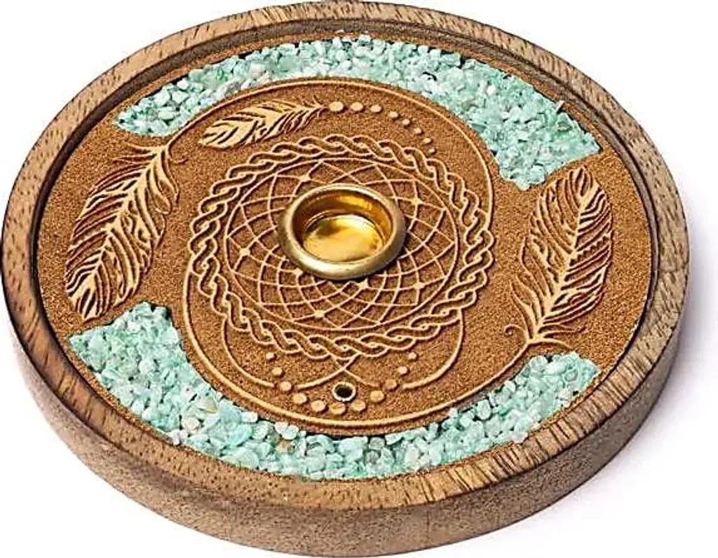 Brûle-Encens en Amazonite 10cm Motif Attrape-rêves - Duo de Qualité