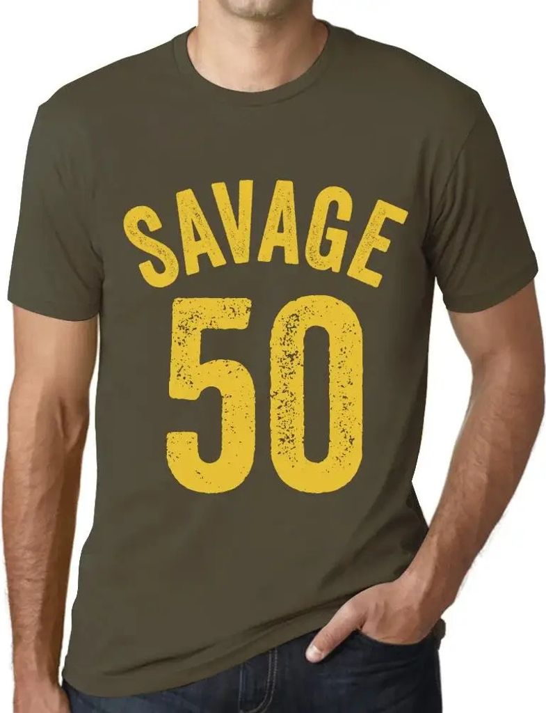 Herren Grafik T-Shirt Savage 50 Geschenk 50. Geburtstag Jahrestag 50 Jahre Jubiläum 50 Jährige Mann Jahrgang 1974 Kurzarm Lustige Druck