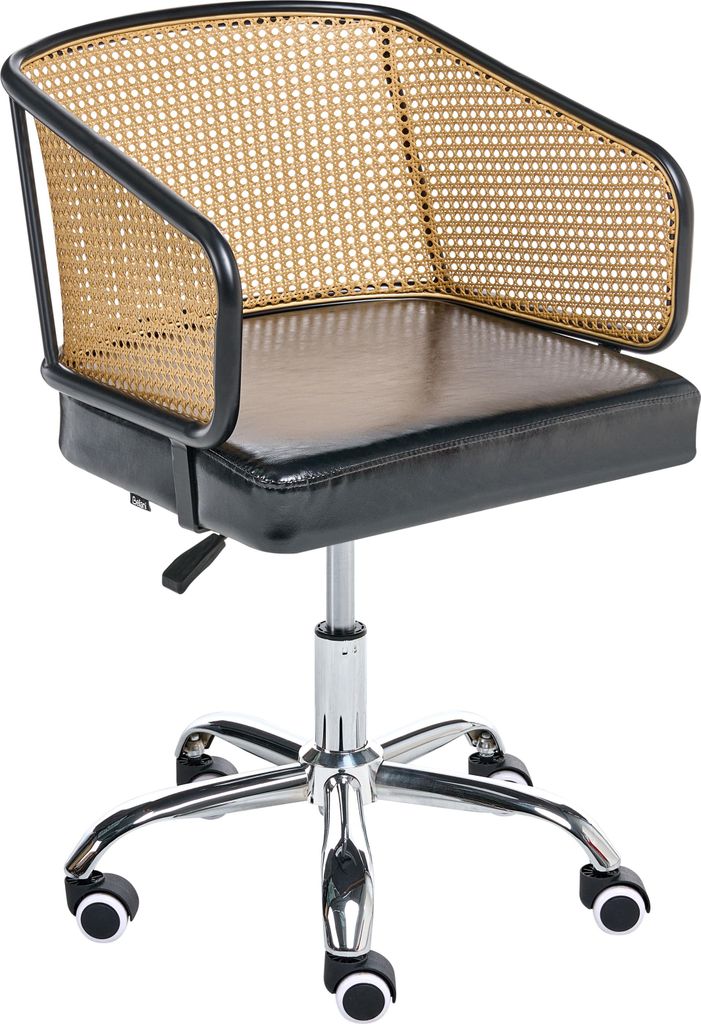 BELIANI Schreibtischstuhl Schwarz Kunstleder Polyrattan Wiener Geflecht Rückenlehne Höhenverstellbar Drehbar Armlehnen Retro Stil Bürostuhl Home...