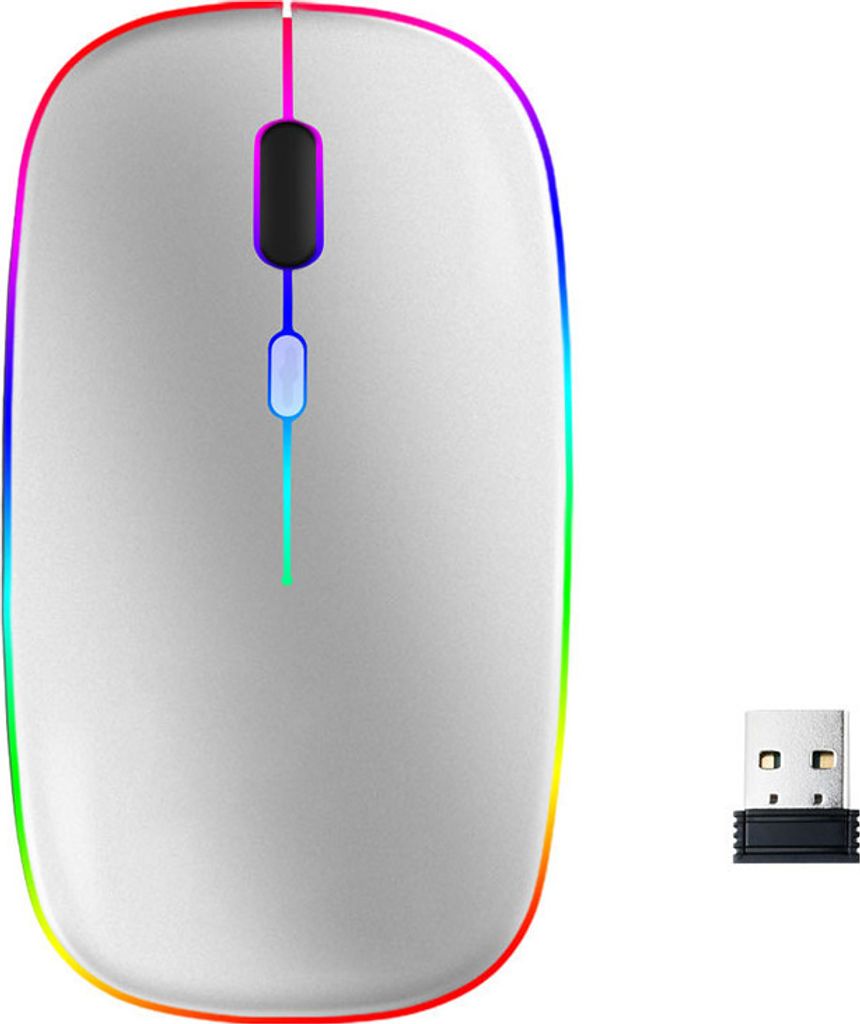 INF Kabellose Computermaus mit RGB-LED, Dual-Modus, Bluetooth/WLAN Silber