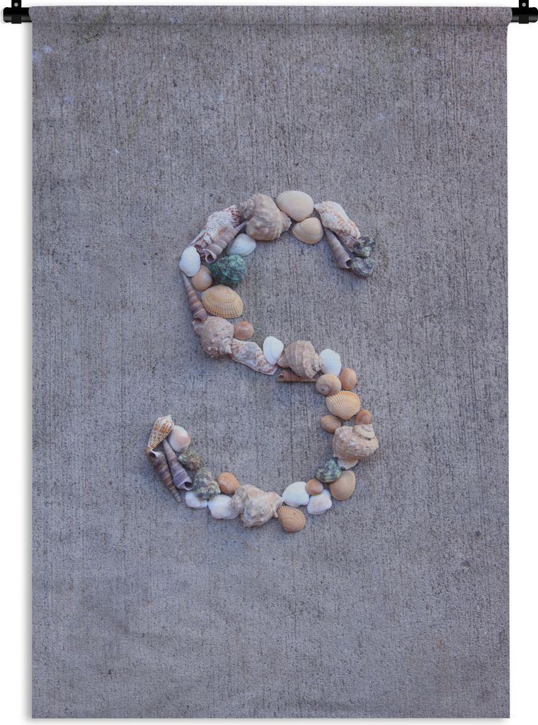 MuchoWow Wandteppich Wandbehang Der Buchstabe S, gebildet aus Muscheln 60x90 cm Tapisserie Dekoration Wandtuch - Foto-Teppich - Abwaschbar