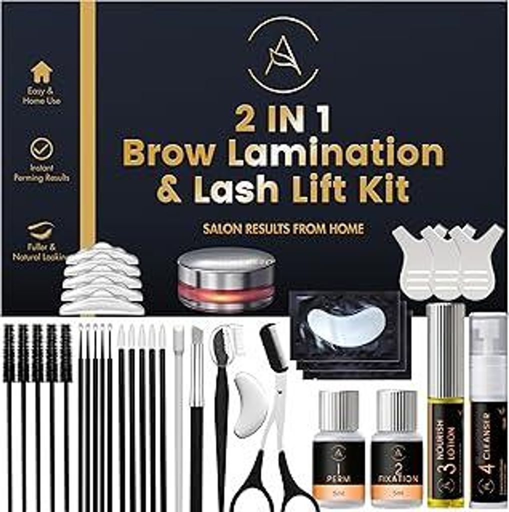 Wimpernlifting & Augenbrauen Lifting Set, 2-in-1-Lösung, Brow & Lash Lifting Set, Hält 6-8 Wochen, 15 Anwendungen, DIY Wimpern und Augenbrauen-Ki...