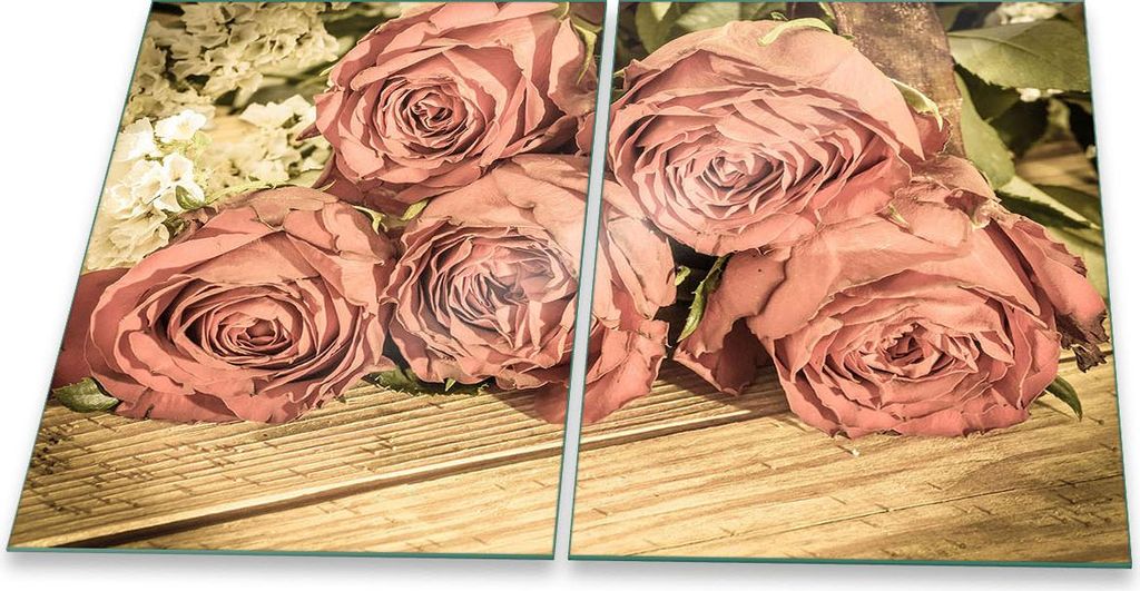 Herdabdeckplatte Glaskeramik 2-Teilig 2x40x52 Rosen Rot Abdeckung Spritzschutz Glas