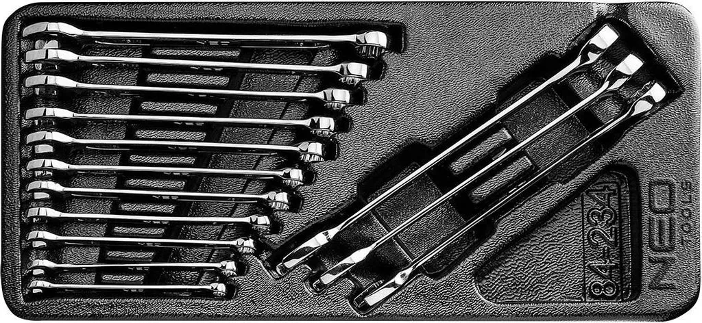 Set de clés plates en acier CrV 6-19 mm NEO TOOLS, 14 pièces robustes