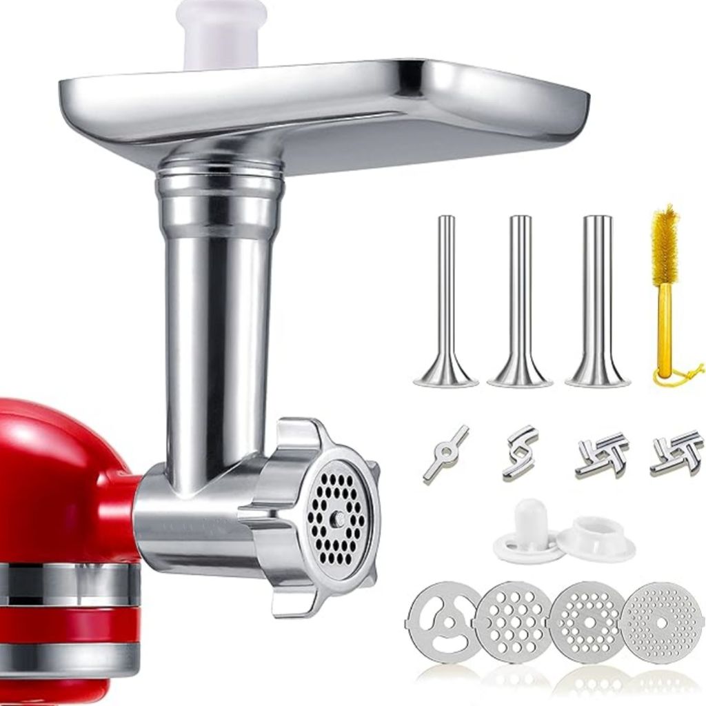 Edelstahl-Fleischwolf-Aufsätze für KitchenAid, Fleischwolf, Wurstfüller,spülmaschinenfest ,Perfekter Mixeraufsatz für KitchenAid Mixer(Ohne Ma...
