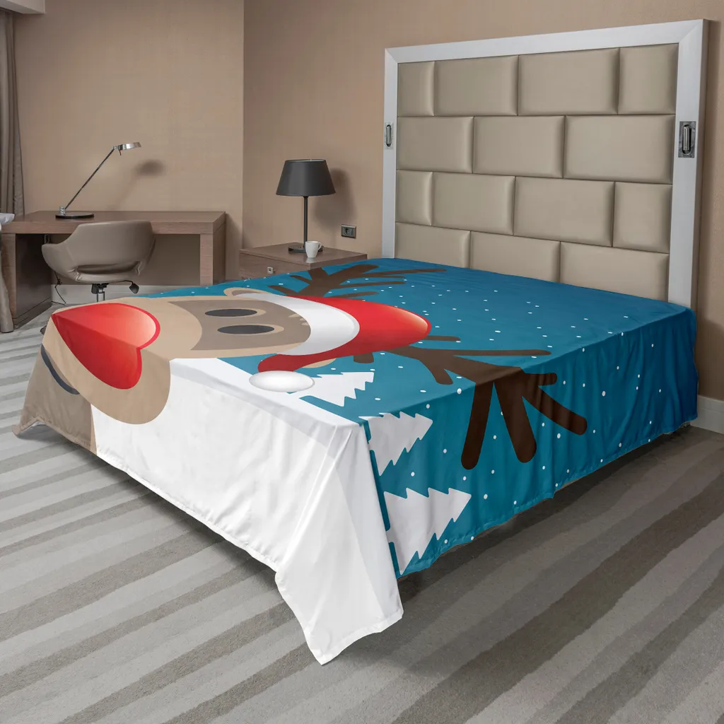 ABAKUHAUS Drap de Noël Rudolph le Renne Rouge Brun 260 x 228 cm