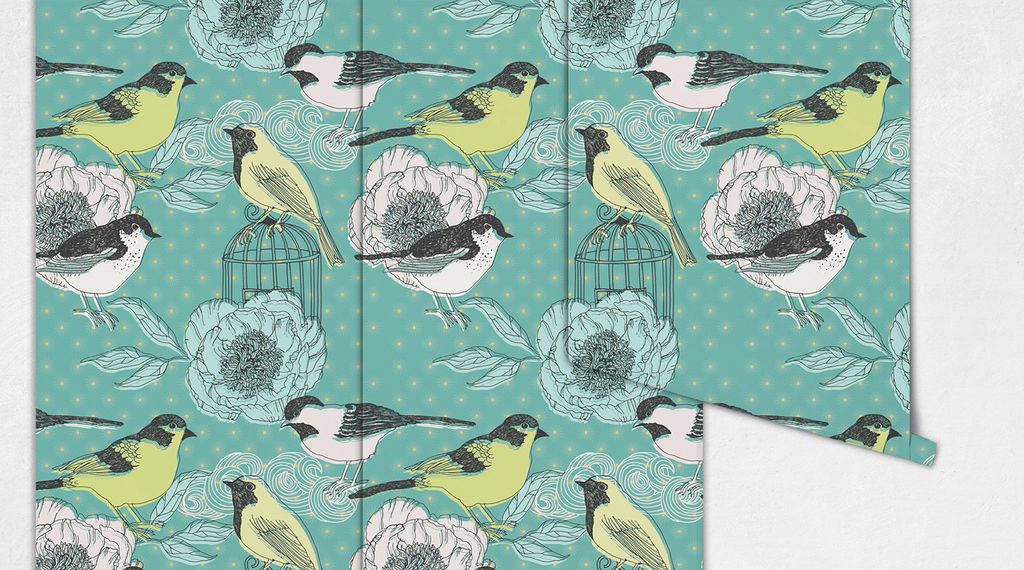 Coloray Fototapete 104x70 cm Latextapete Magicstick - Vögel blüht Weinlesepapier