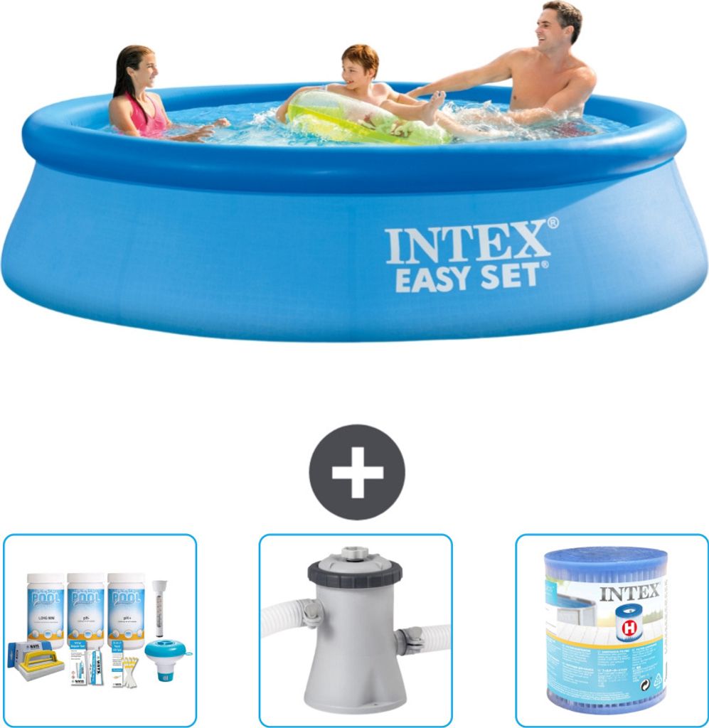 Intex runder aufblasbarer Easy Set-Pool – 305 x 76 cm – Blau – im Lieferumfang enthalten Wartungspaket - Filterpumpe für Schwimmbad - Filter