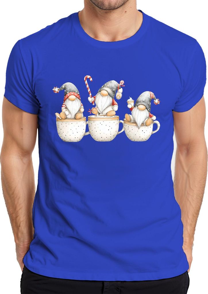 Weihnachtswichtel Becher drei Aquarell niedlich Geschenk Herren T-Shirt, Blau, M