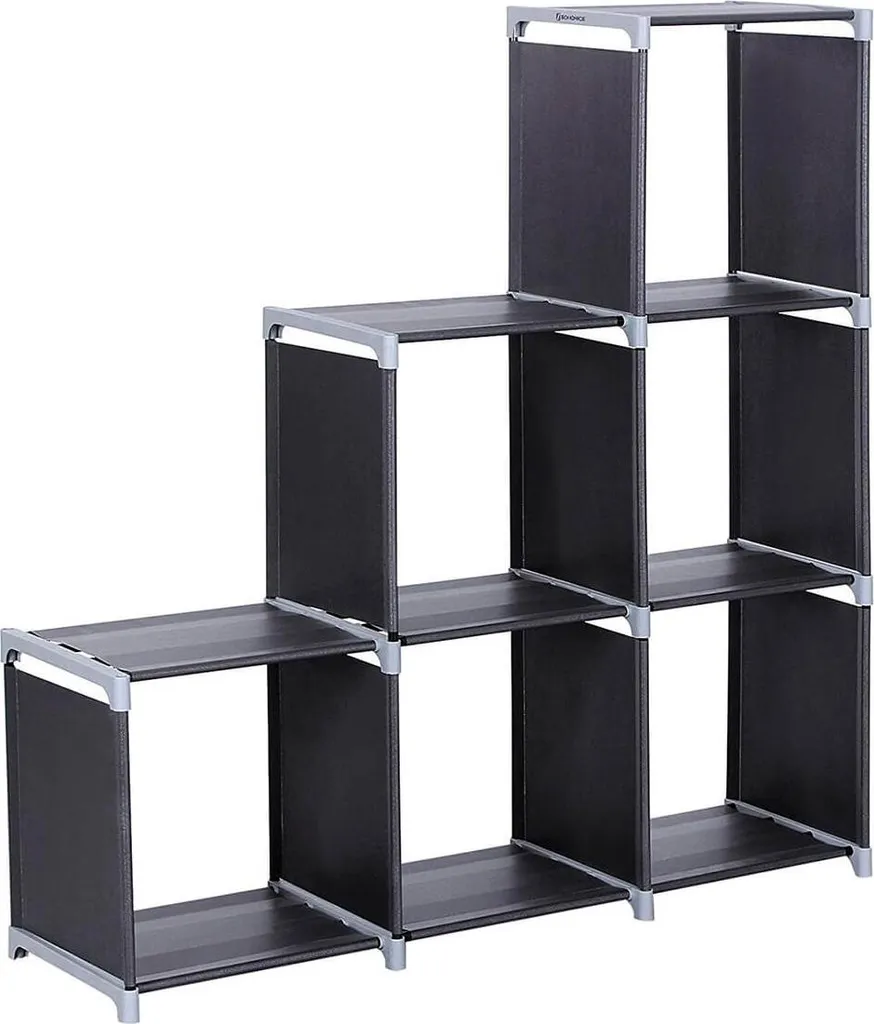Gagnez de la place avec cette étagère 6 compartiments noire compacte