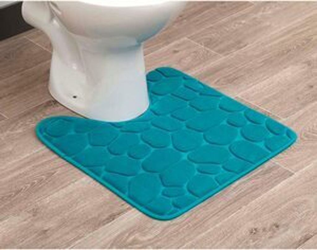 WC-Vorleger türkis mit Ausschnitt, Weicher Badezimmerteppich rutschfest& Maschinenwaschbar, Badteppich mit Memory Foam&Mikrofaser aus Polyester, B...