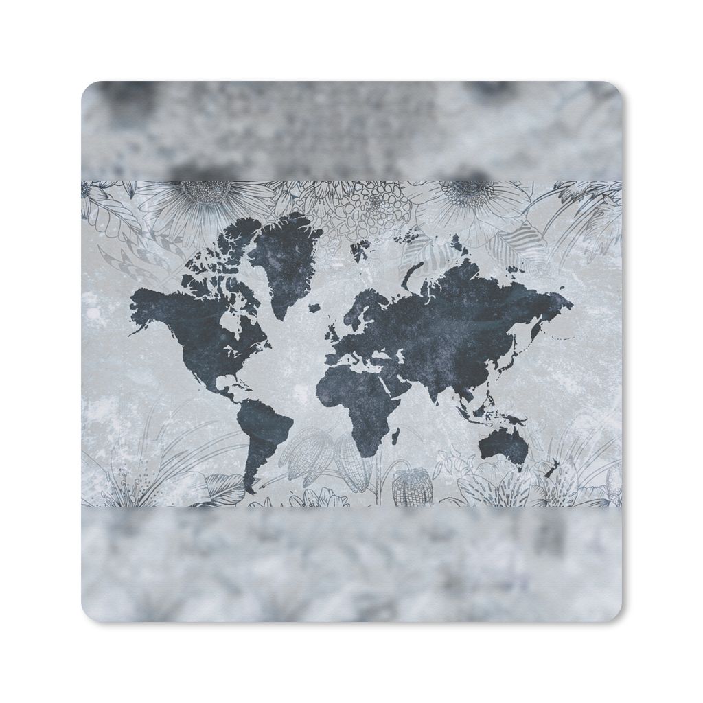 MuchoWow Mauspad Mousepad Weltkarte - Blau - Blumen 30x30 cm - Mousepads - Maus Mat - Pad - Mausunterlage - Gaming