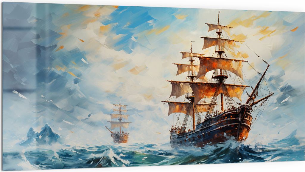 DEQORI Küchenrückwand Glas 100x50 cm 'Stürmische See' Spritzschutz Bad Rückwand Küche
