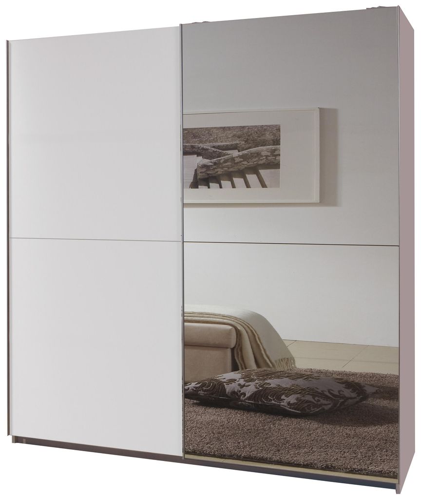 Kleiderschrank Queen in Weiß – Schwebetürenschrank in Breite 179 cm mit einer Spiegeltür